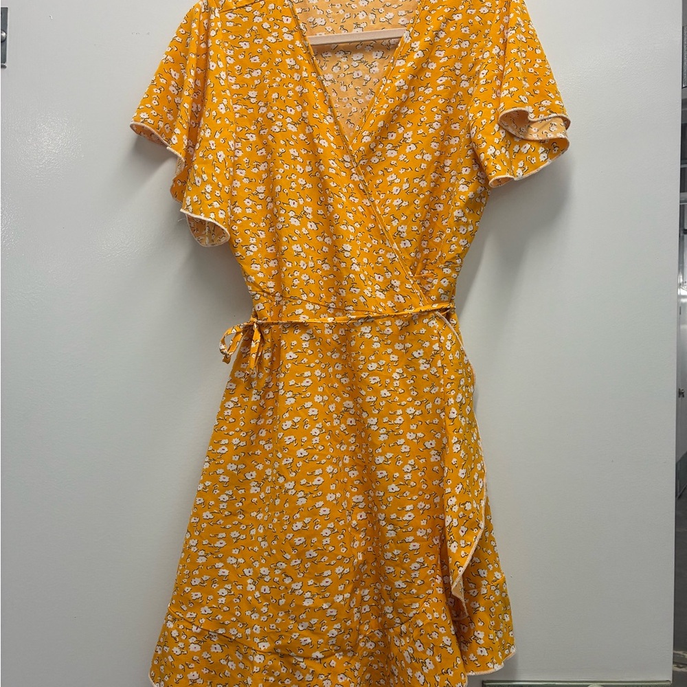 Floral Wrap Dress in Yellow
